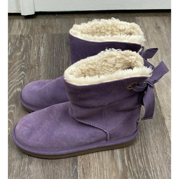 New KOOLABURRA BY UGG Andrah Suede Leather Short Boot Sz 2 Y  Big Girls Purple - Picture 1 of 12